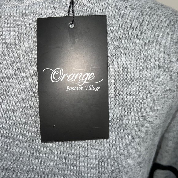NWT Orange Fashion Village Gray Asymmetric Flower Sweater Dress Tunic S/M - Picture 9 of 9